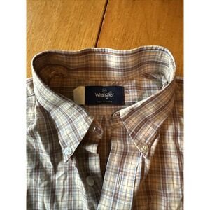 Wrangler Vintage Button Up Shirt Men's Medium Long Sleeve Tan/Brown Plaid